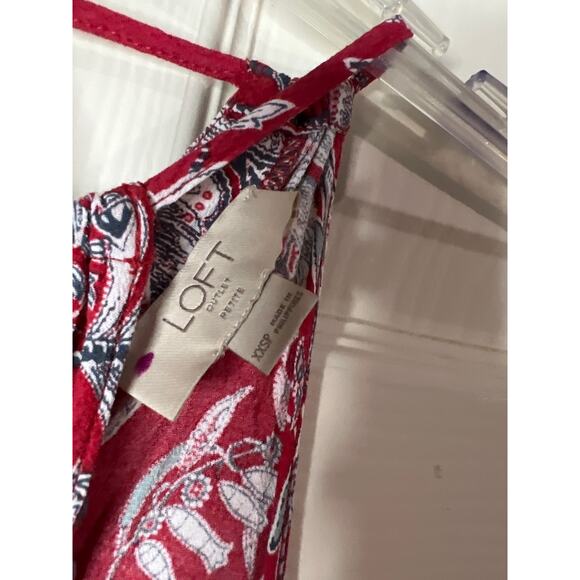 LOFT Outlet Swing Dress Red Tropical Floral Print Halter Sleeveless Size XXSP - Picture 3 of 6